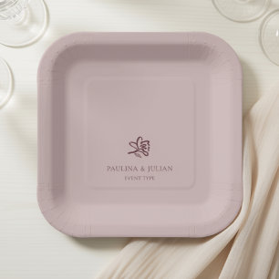 Dusty Mauve & Burgundy Elegant Floral Wedding Paper Plate