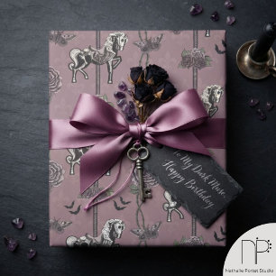 Dusty Mauve Carousel Horse Wrapping Paper