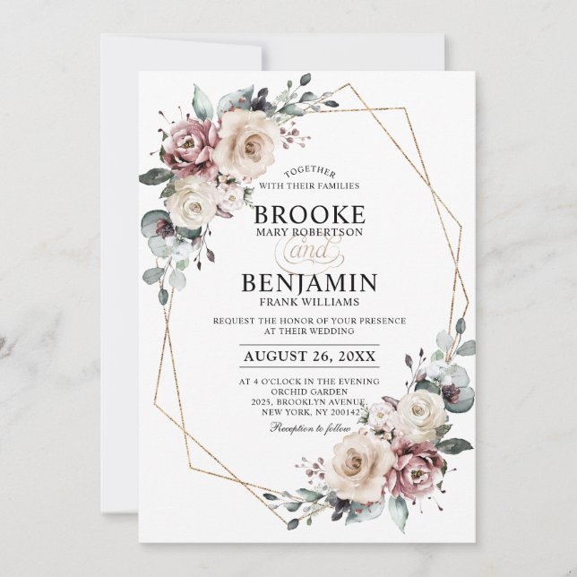 Dusty  Mauve Eucalyptus Geometric Wedding Invitati Invitation (Front)