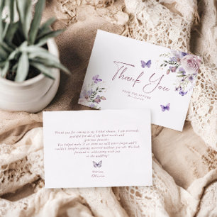 Dusty Mauve Floral Butterfly Thank You Card