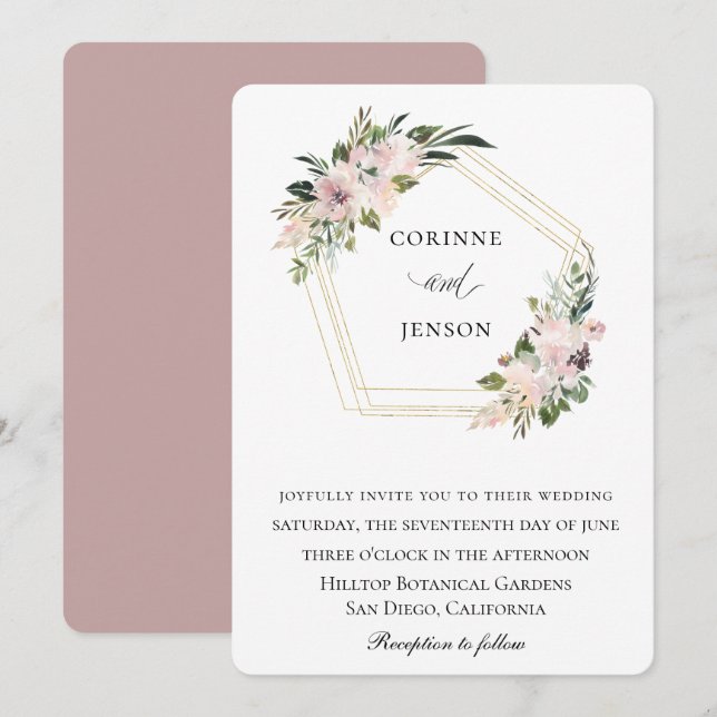 Dusty Mauve Floral Geometric Wedding Invitation (Front/Back)