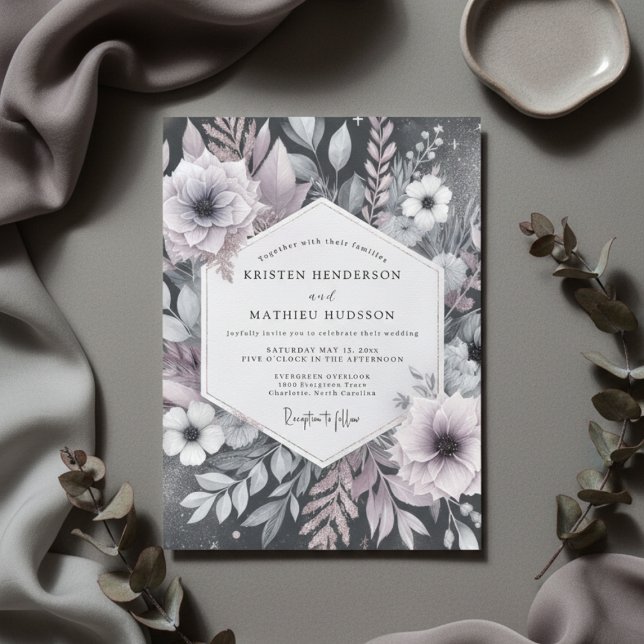Dusty Mauve Floral Romance Wedding Invitation (Creator Uploaded)