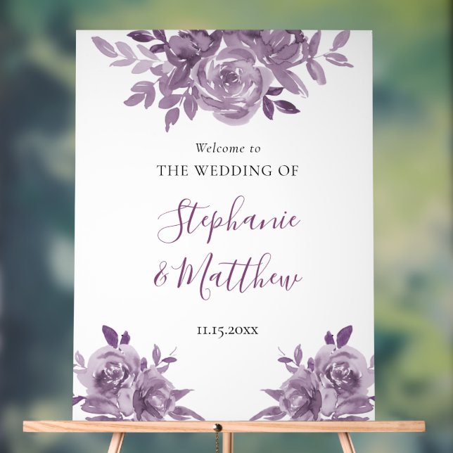 Dusty Mauve Floral Roses Botanical Wedding Welcome Acrylic Sign (Neutral)