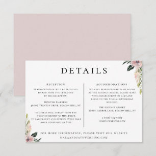 Dusty Mauve Floral Wedding Details Information Invitation