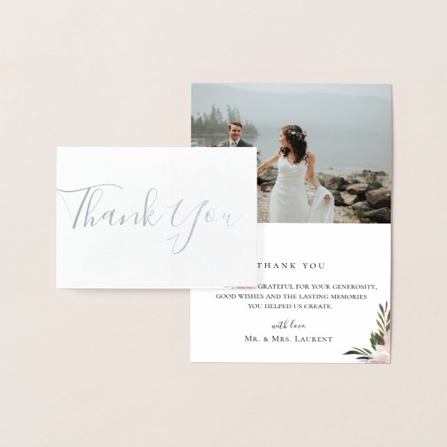 Dusty Mauve Floral Wedding Photo Thank You Card (Display)