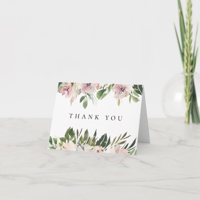 Dusty Mauve Floral Wedding Photo Thank You Card (Front)