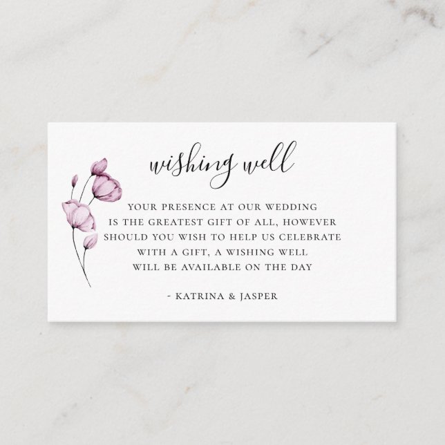 Dusty Mauve Floral Wedding Wishing Well Enclosure Card (Front)