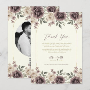 Dusty Mauve & Ivory Bloom Botanical Thank You Invitation