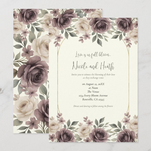 Dusty Mauve & Ivory Bloom Botanical Wedding Invitation (Front/Back)