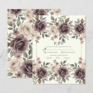 Dusty Mauve & Ivory Bloom Botanical Wedding RSVP Invitation
