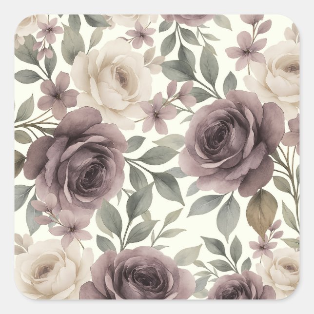 Dusty Mauve & Ivory Bloom Botanical Wedding Square Sticker (Front)