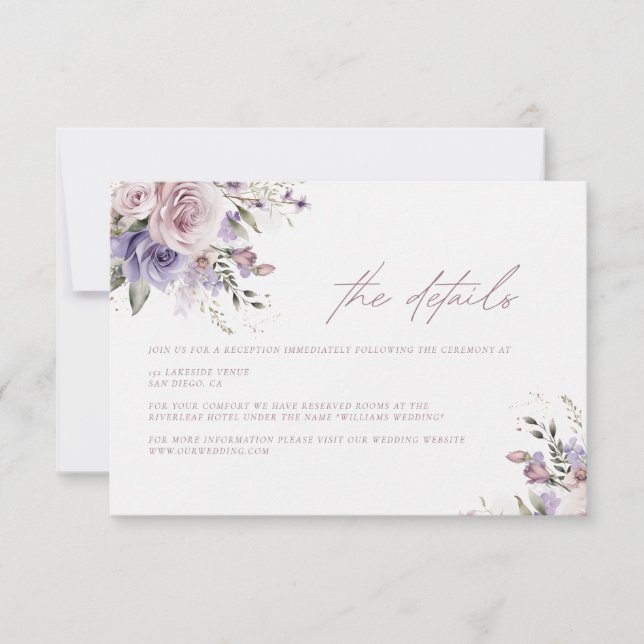 Dusty Mauve & Lavender Wedding Details Card (Front)