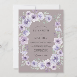 Dusty Mauve Lilac Ranunculus Eucalyptus Wedding Invitation