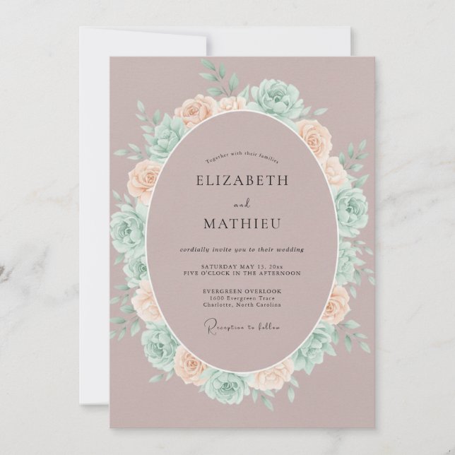 Dusty Mauve Mint Peony Wedding Invitation (Front)