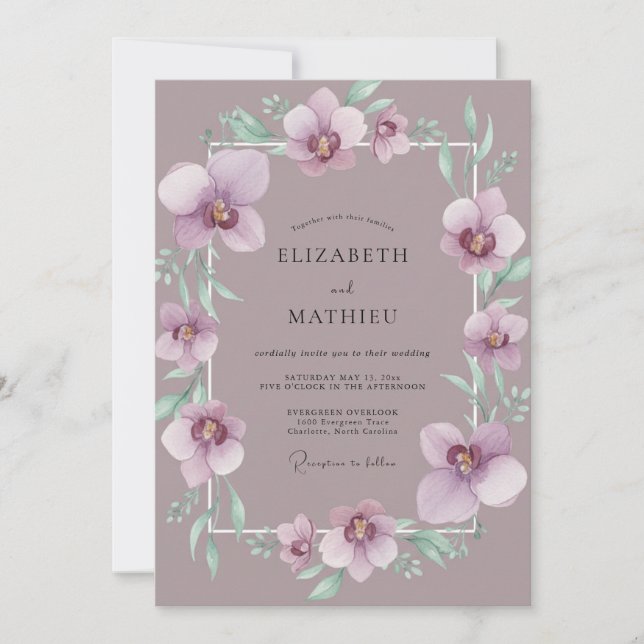 Dusty Mauve Orchid Wedding Invitation (Front)