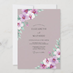 Dusty Mauve Painted Orchid Wedding Invitation