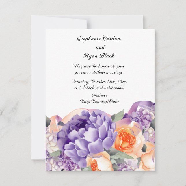 Dusty Mauve Peach Peony Wedding Invitation (Front)