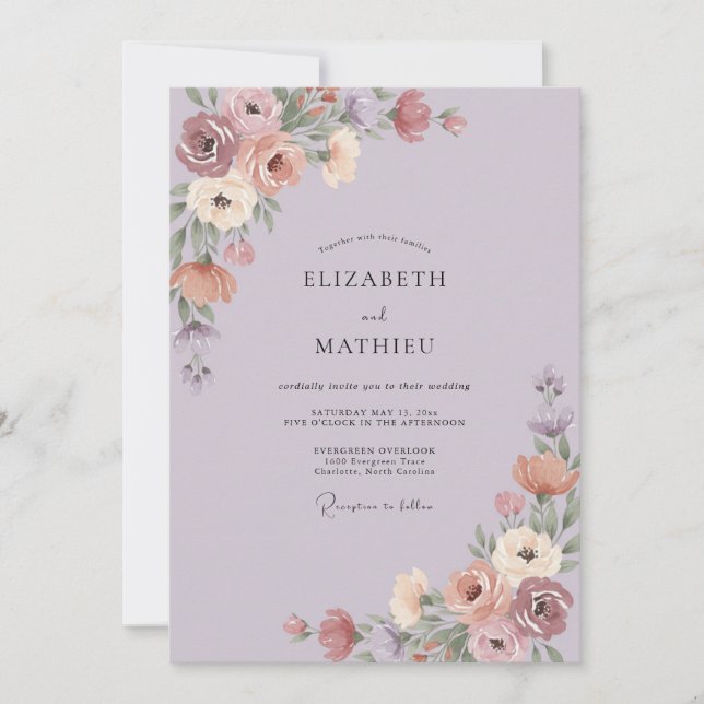 Dusty Mauve Peony Wedding Invitation (Front)