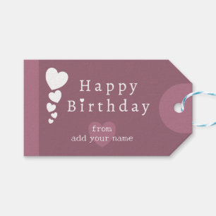 Dusty Mauve - Pink Birthday Hearts Gift Tags