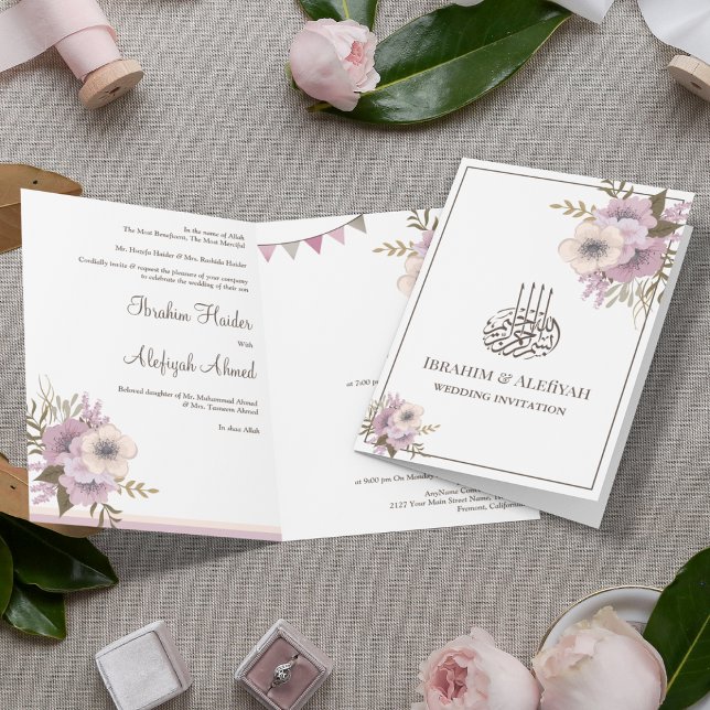 Dusty Mauve Pink Floral Islamic Muslim Wedding Invitation (Creator Uploaded)
