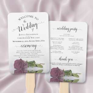 Dusty Mauve Pink Rose Elegant Wedding Program Hand Fan