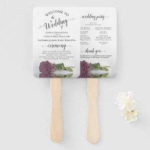 Dusty Mauve Pink Rose Elegant Wedding Program Hand Fan