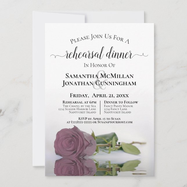 Dusty Mauve Pink Rose Wedding Rehearsal Dinner Invitation (Front)