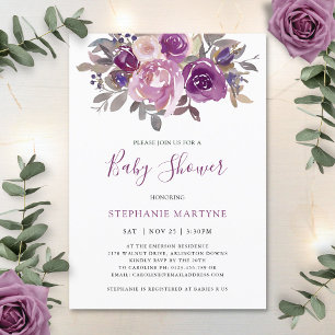 Dusty Mauve Purple Blush Botanical Baby Shower Invitation
