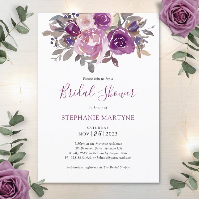 Dusty Mauve Purple Blush Botanical Bridal Shower Invitation (Creator Uploaded)
