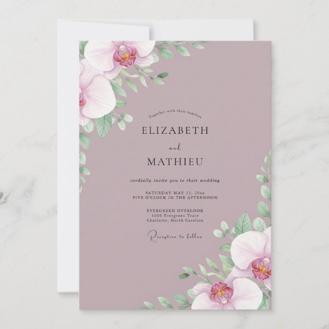 Dusty Mauve Ranunculus Eucalyptus Wedding Invitation (Front)