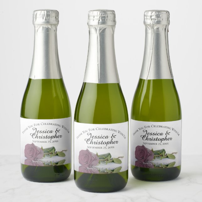 Dusty Mauve Rose Classy Wedding Thank You Mini Sparkling Wine Label (Bottles)