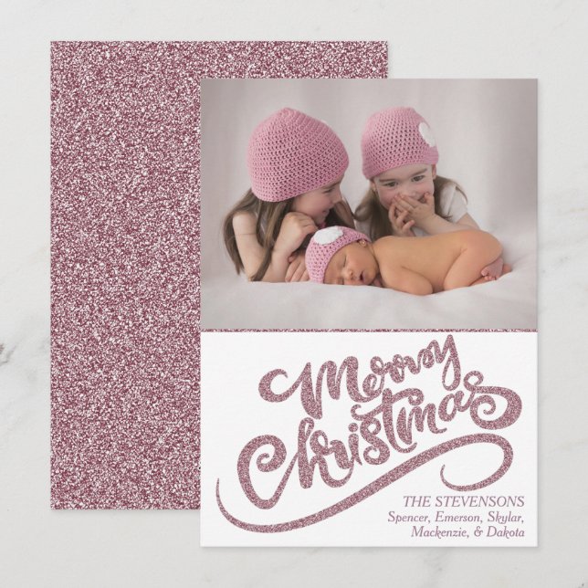 Dusty Mauve Rose Pink Merry Christmas Modern Photo Holiday Card (Front/Back)