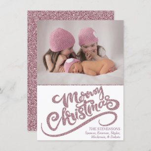 Dusty Mauve Rose Pink Merry Christmas Modern Photo Holiday Card