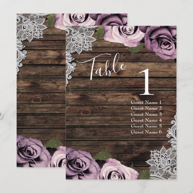 Dusty Mauve Roses Wedding Table Number Seating (Front/Back)