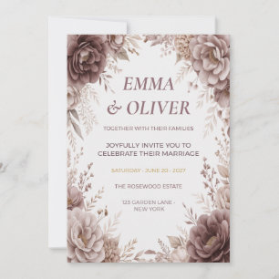 Dusty Mauve & Taupe Floral Wedding Invitation