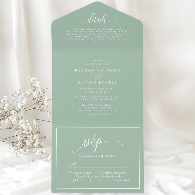 Dusty Mint Green Simple Modern Script All In One Invitation (Creator Uploaded)