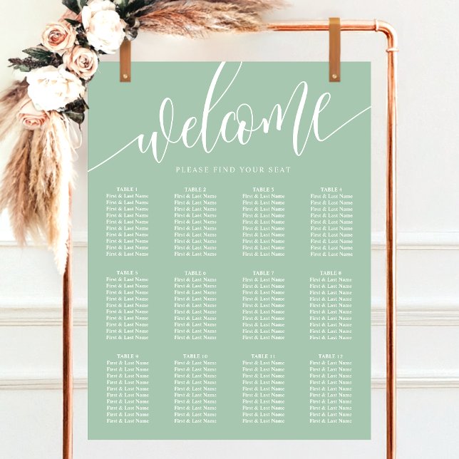Dusty Mint Minimalist Script Wedding Seating Chart (Creator Uploaded)