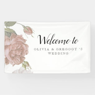 Dusty Modern Rose  Elegant Wedding Floral Backdrop Banner