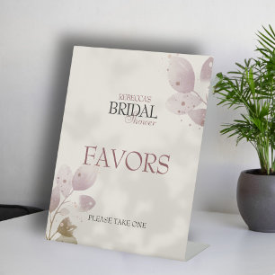 Dusty Muted Blush Pink Floral Bridal Shower Favour Pedestal Sign