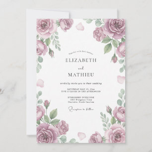Dusty Muted Mauve Blossom Wedding Invitation