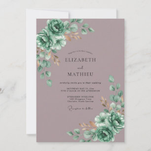 Dusty Muted Mauve Eucalyptus Wedding Invitation