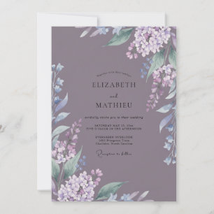 Dusty Muted Mauve Wisteria Wedding Invitation