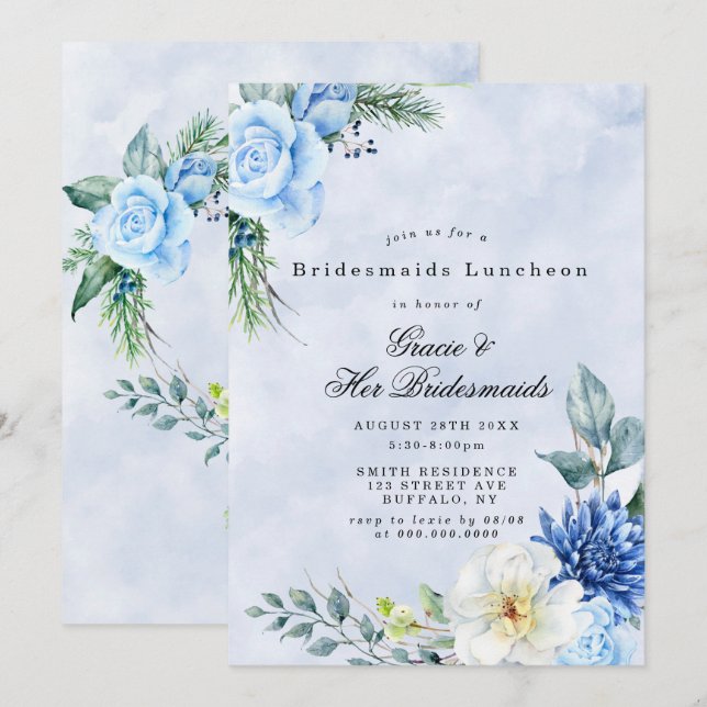 Dusty Navy Blue  Bridesmaids Luncheon Invitations (Front/Back)