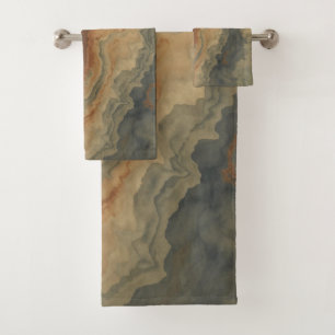 Dusty Navy Blue Burnt Orange Sage Abstract Bath Towel Set