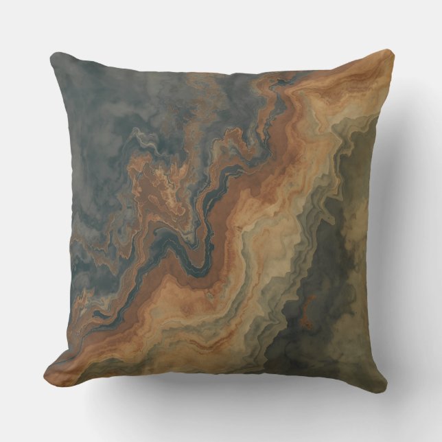 Dusty Navy Blue Burnt Orange Sage Abstract Cushion (Front)