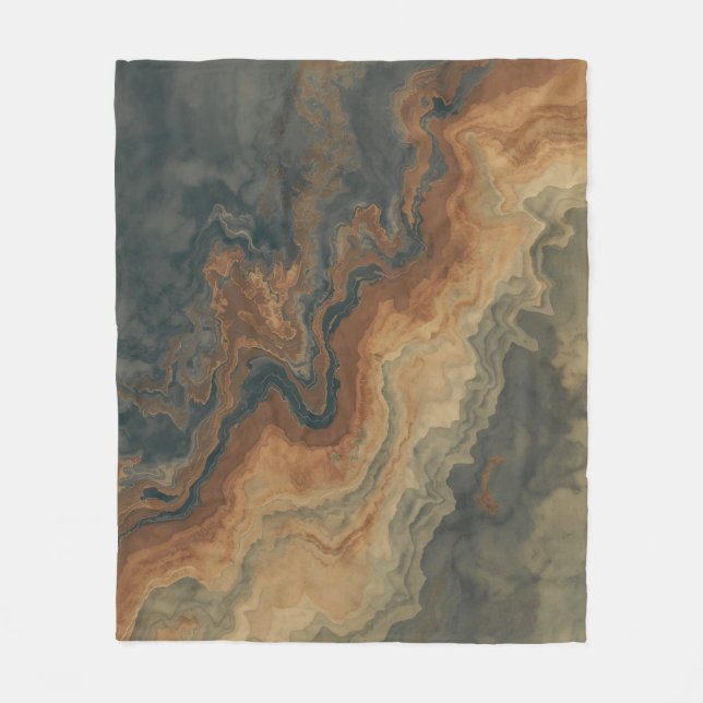Dusty Navy Blue Burnt Orange Sage Abstract Fleece Blanket (Front)