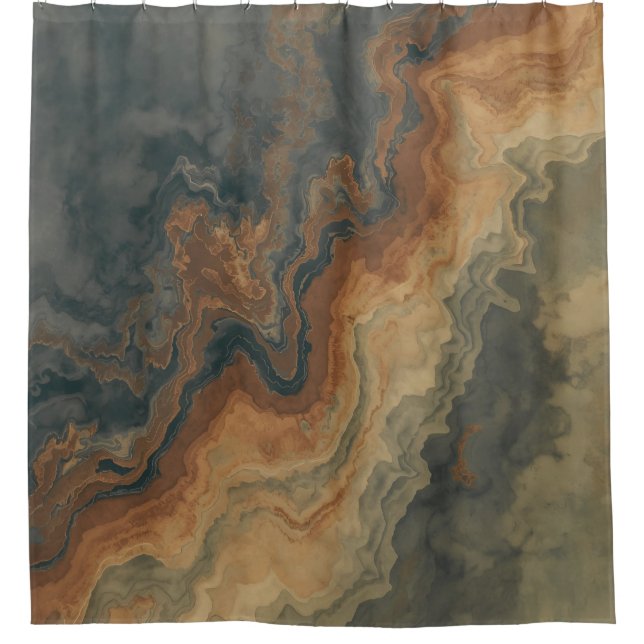 Dusty Navy Blue Burnt Orange Sage Abstract Shower Curtain (Front)