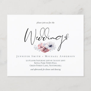 Dusty Navy Blue Coral Floral Script Wedding Invite