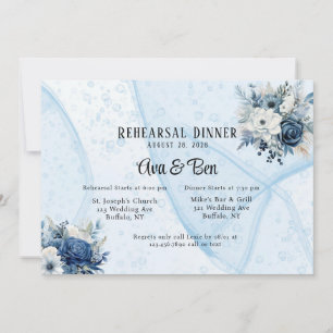 Dusty Navy Blue Floral Alcohol Rehearsal Dinner Invitation