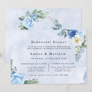 Dusty Navy Blue Floral Rehearsal Dinner Invitation